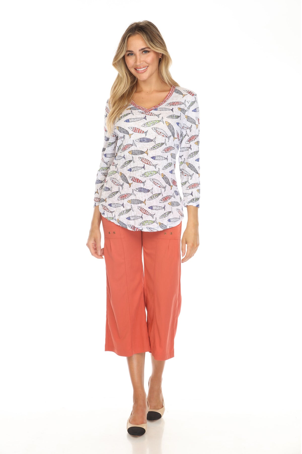 V-Neck Top - Painted Fish - CARINE