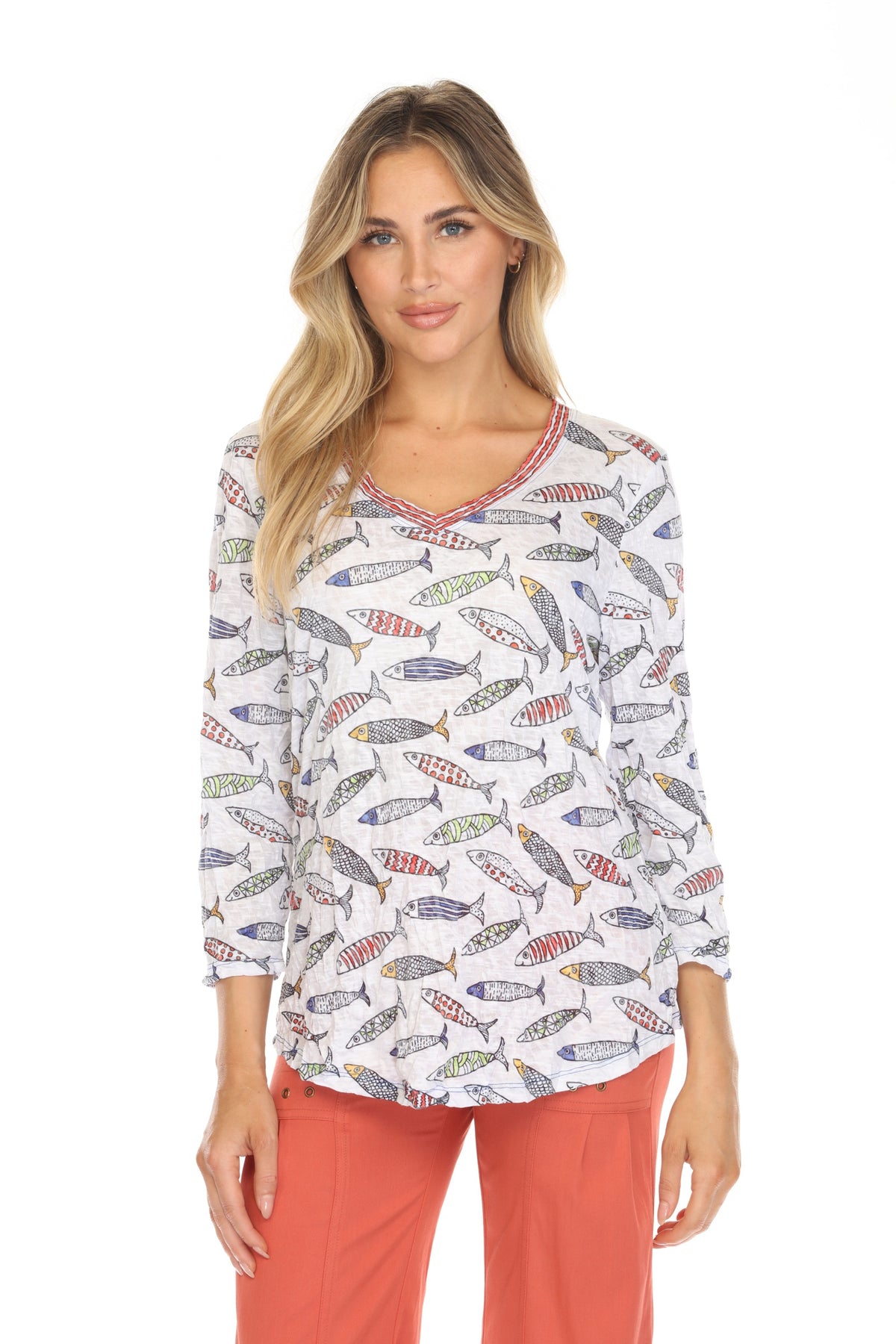 V-Neck Top - Painted Fish - CARINE