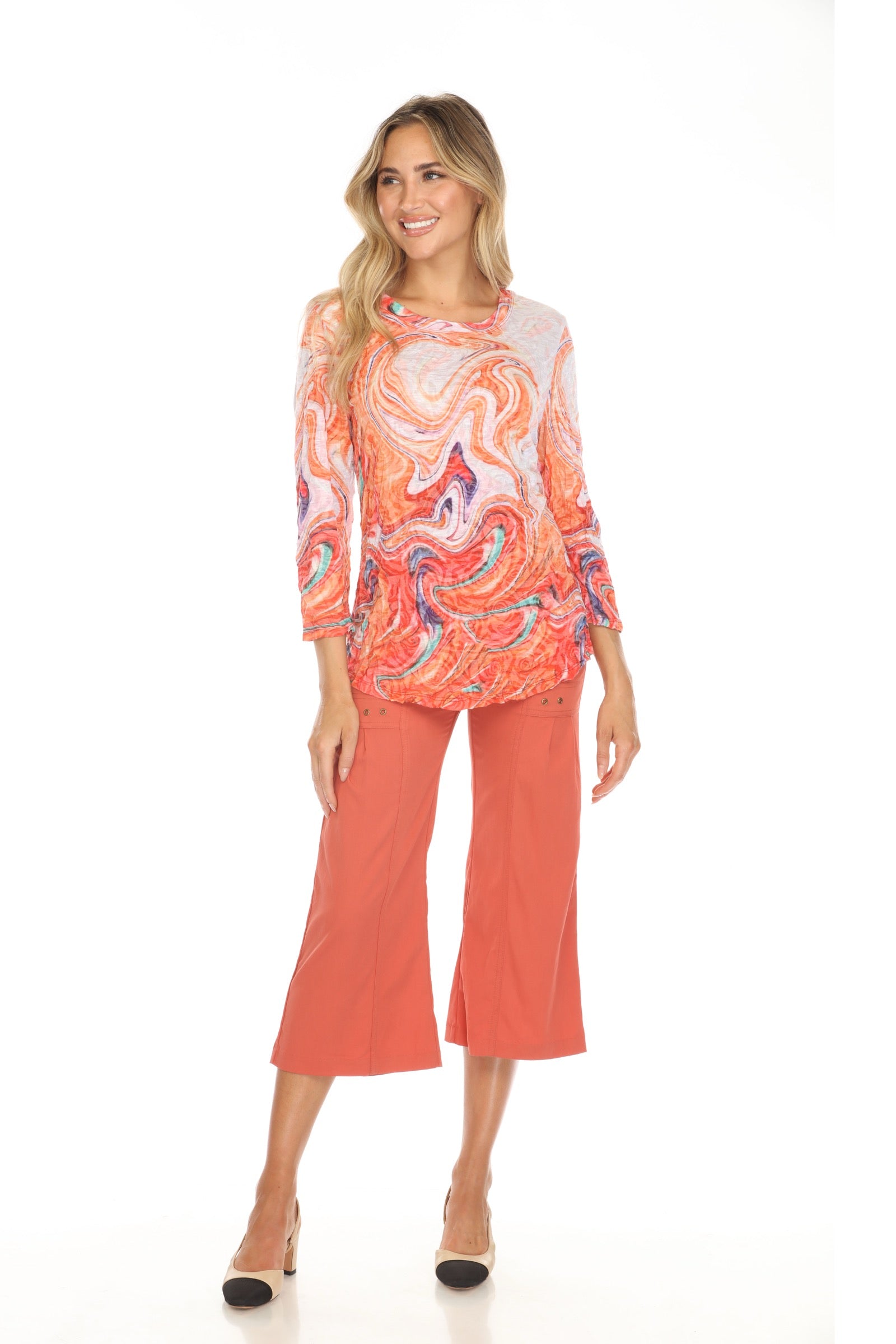 Round-Neck Top - Tangerine Swirl - CARINE