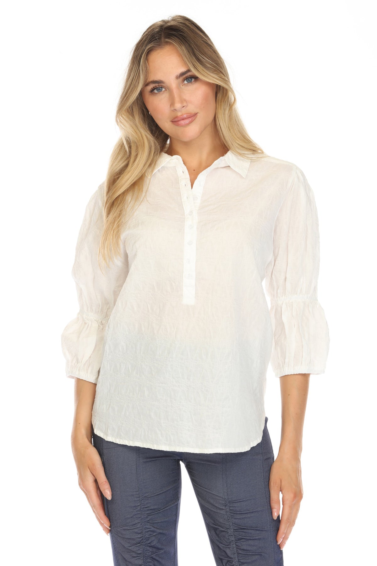 Textured Gathered Sleeve Popover