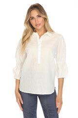 Textured Gathered Sleeve Popover