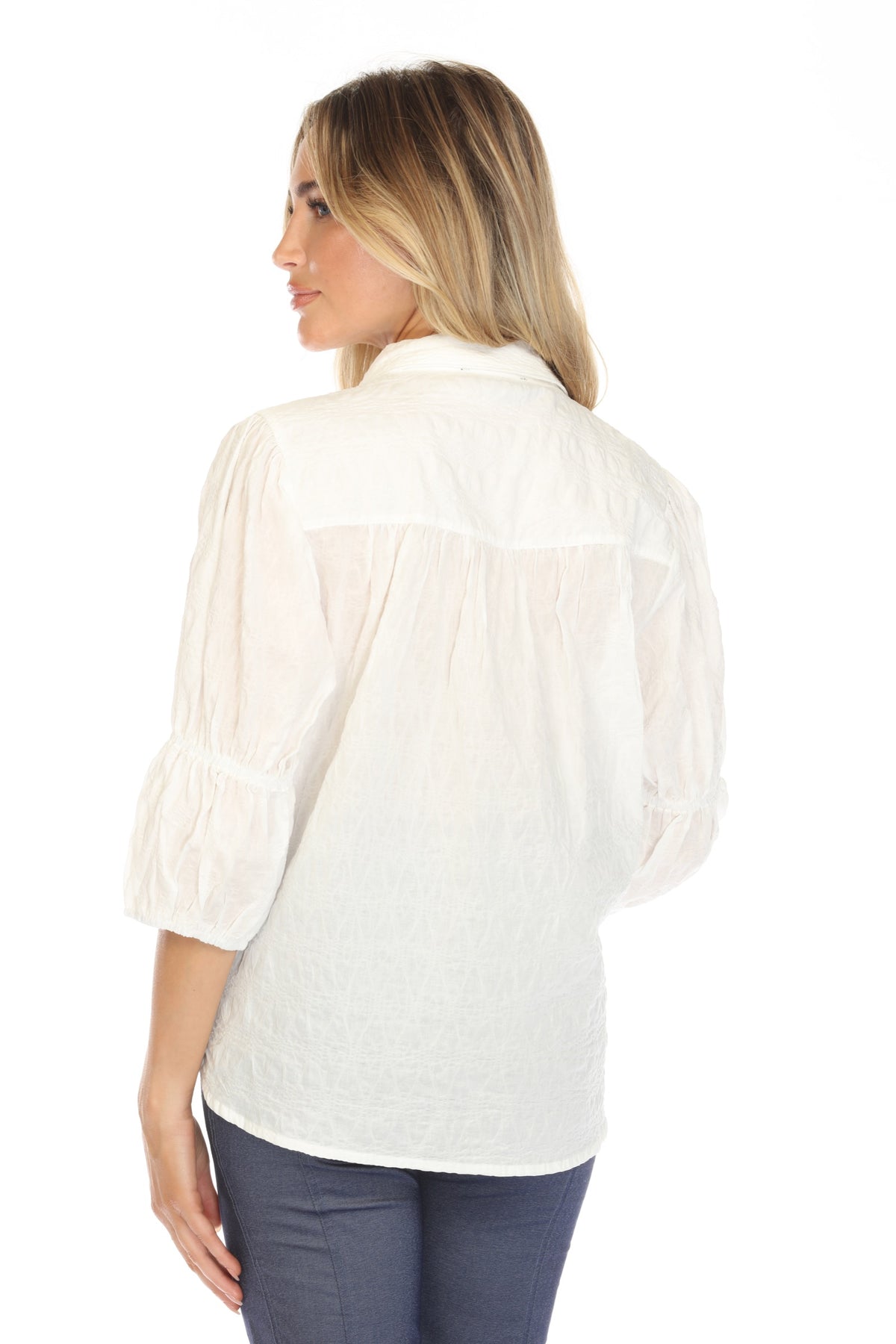 Textured Gathered Sleeve Popover - CARINE