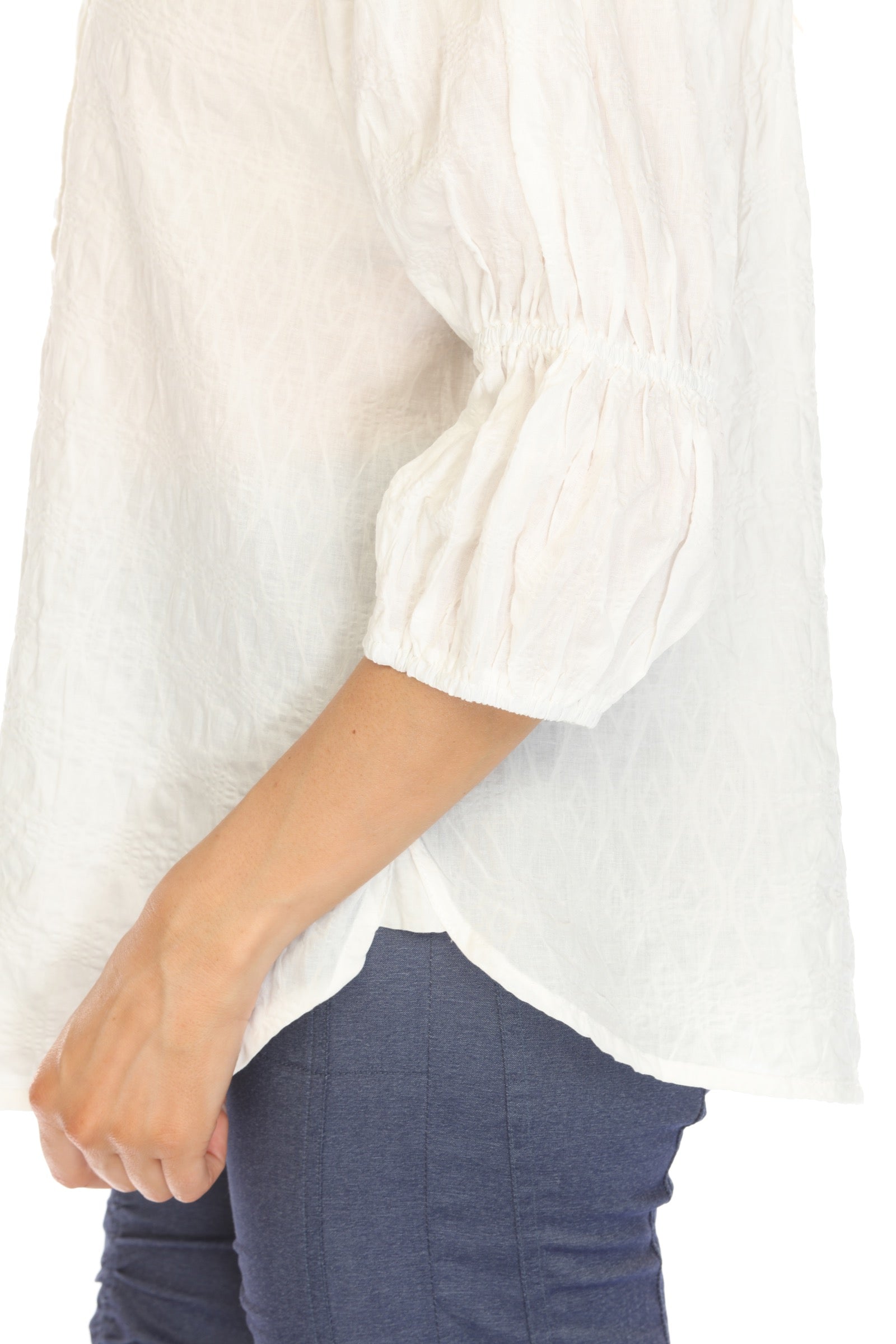 Textured Gathered Sleeve Popover - CARINE