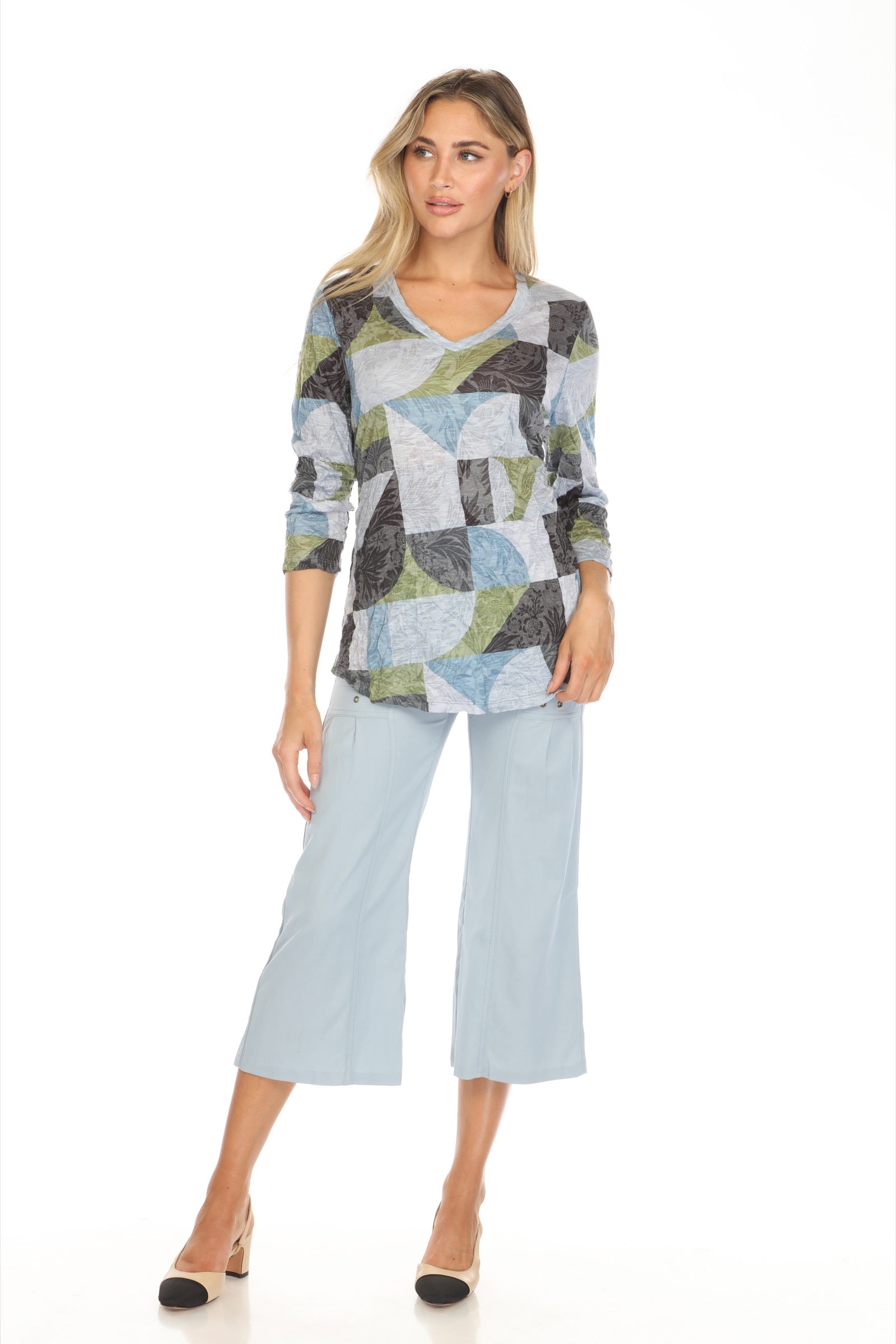 V-Neck Top - Sage Mosaic - CARINE