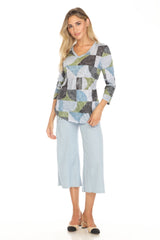V-Neck Top - Sage Mosaic - CARINE