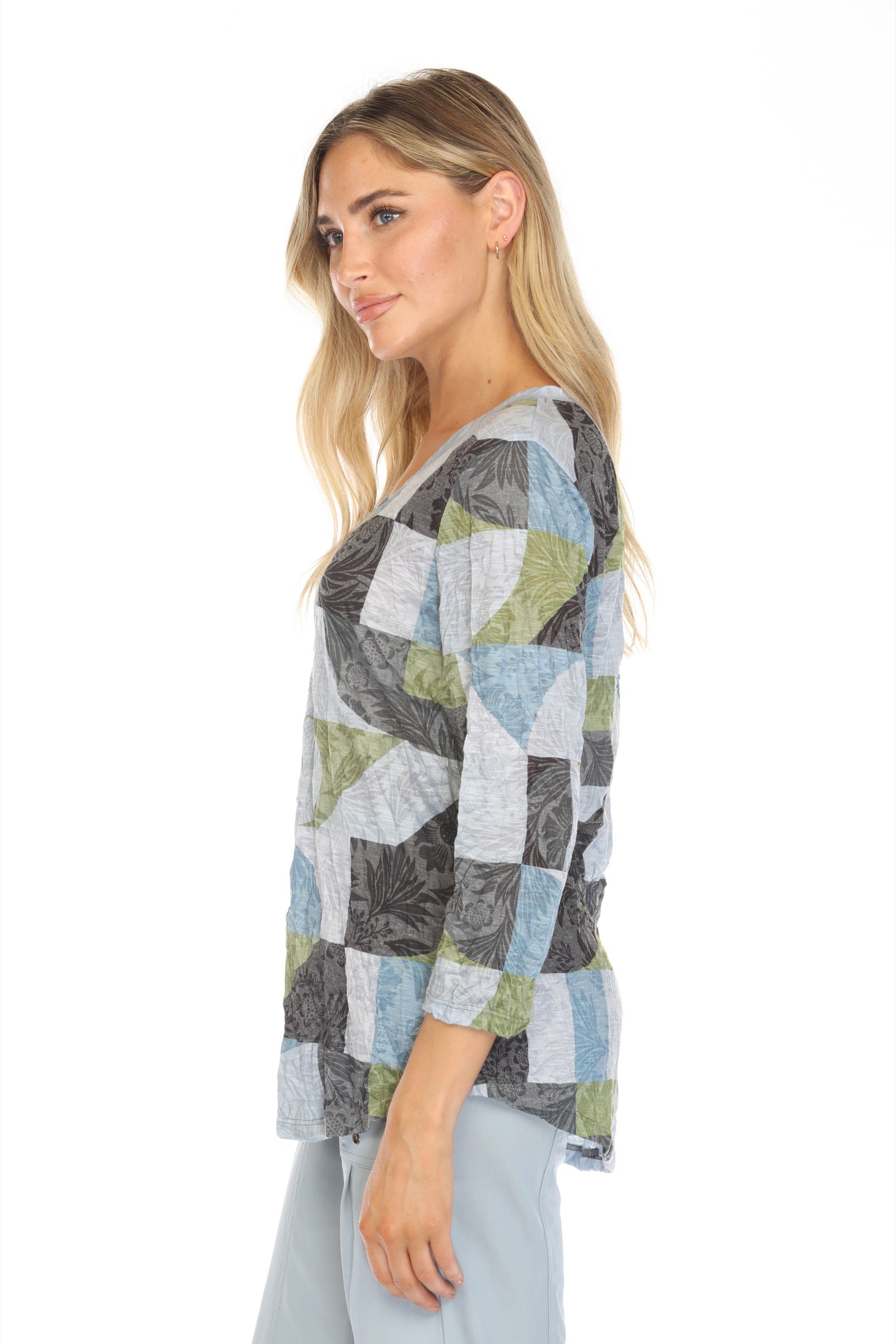 V-Neck Top - Sage Mosaic - CARINE