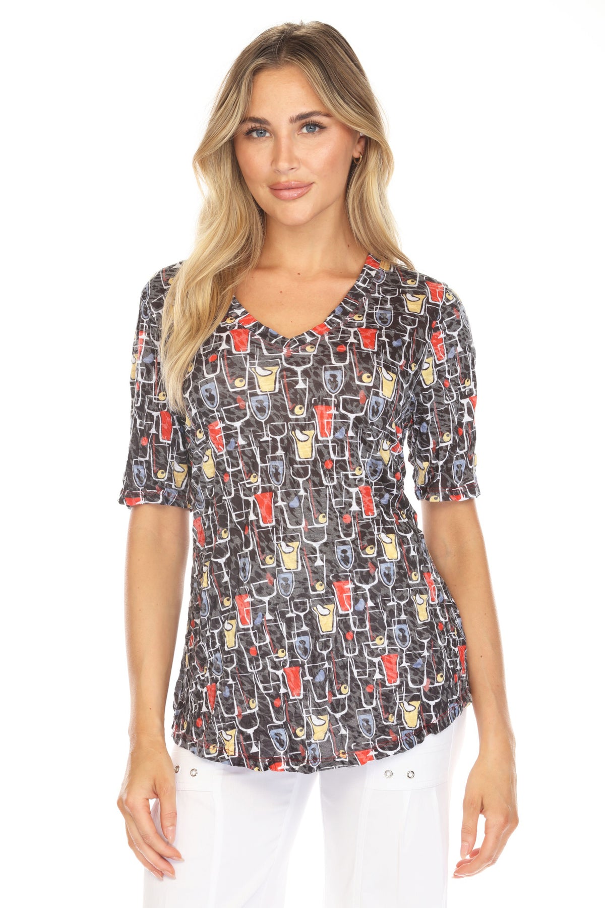 S/S V-Neck Top - Cocktail Hour - CARINE