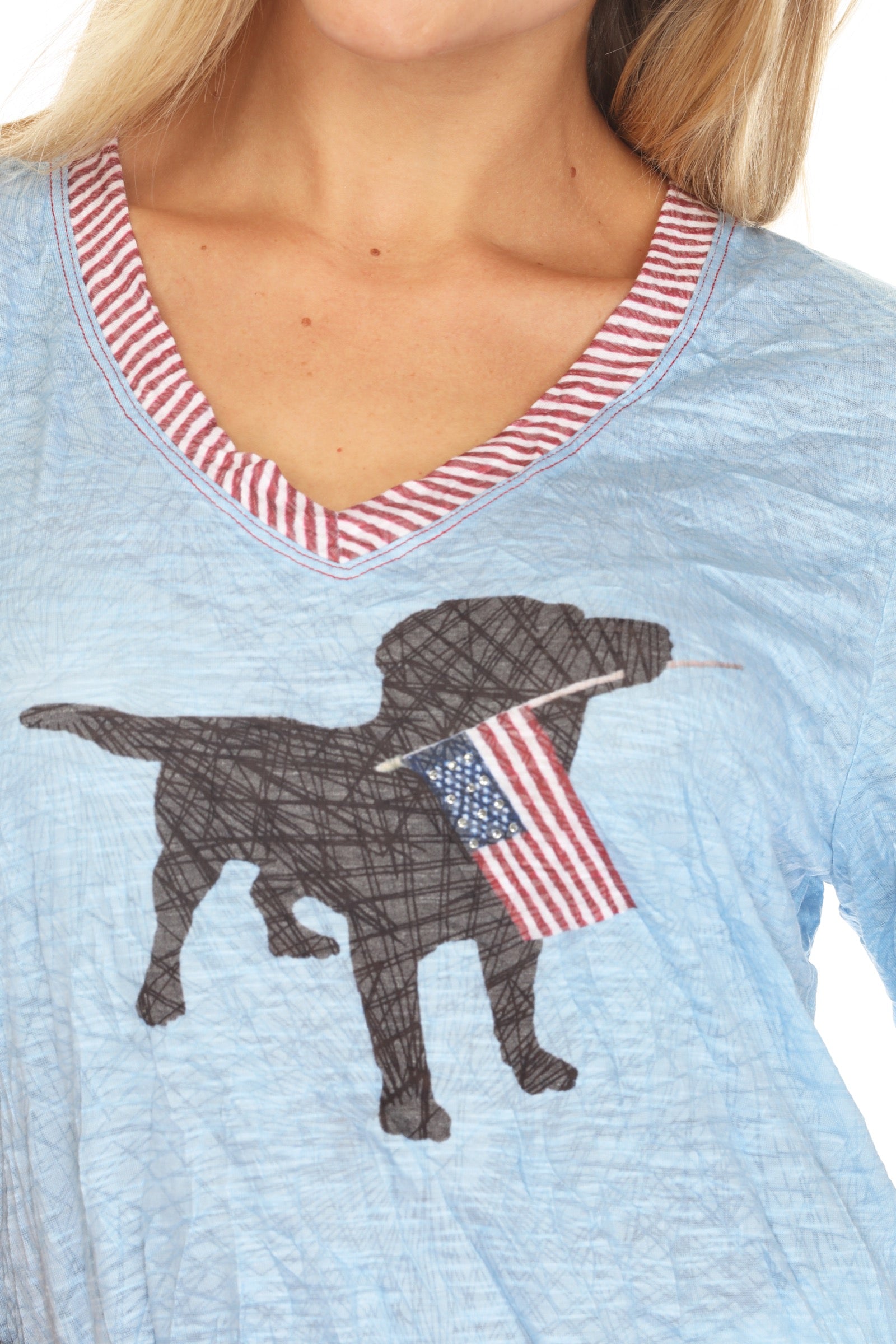 S/S V-Neck Top - American Dog - CARINE
