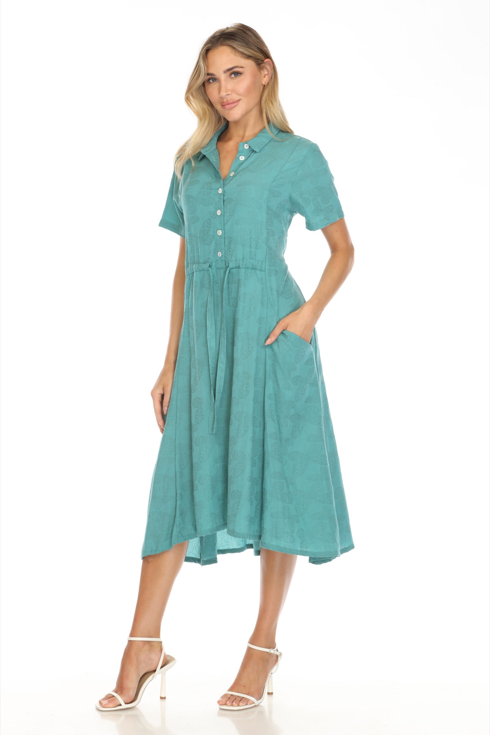 Butterfly Texture Drawstring Dress - CARINE