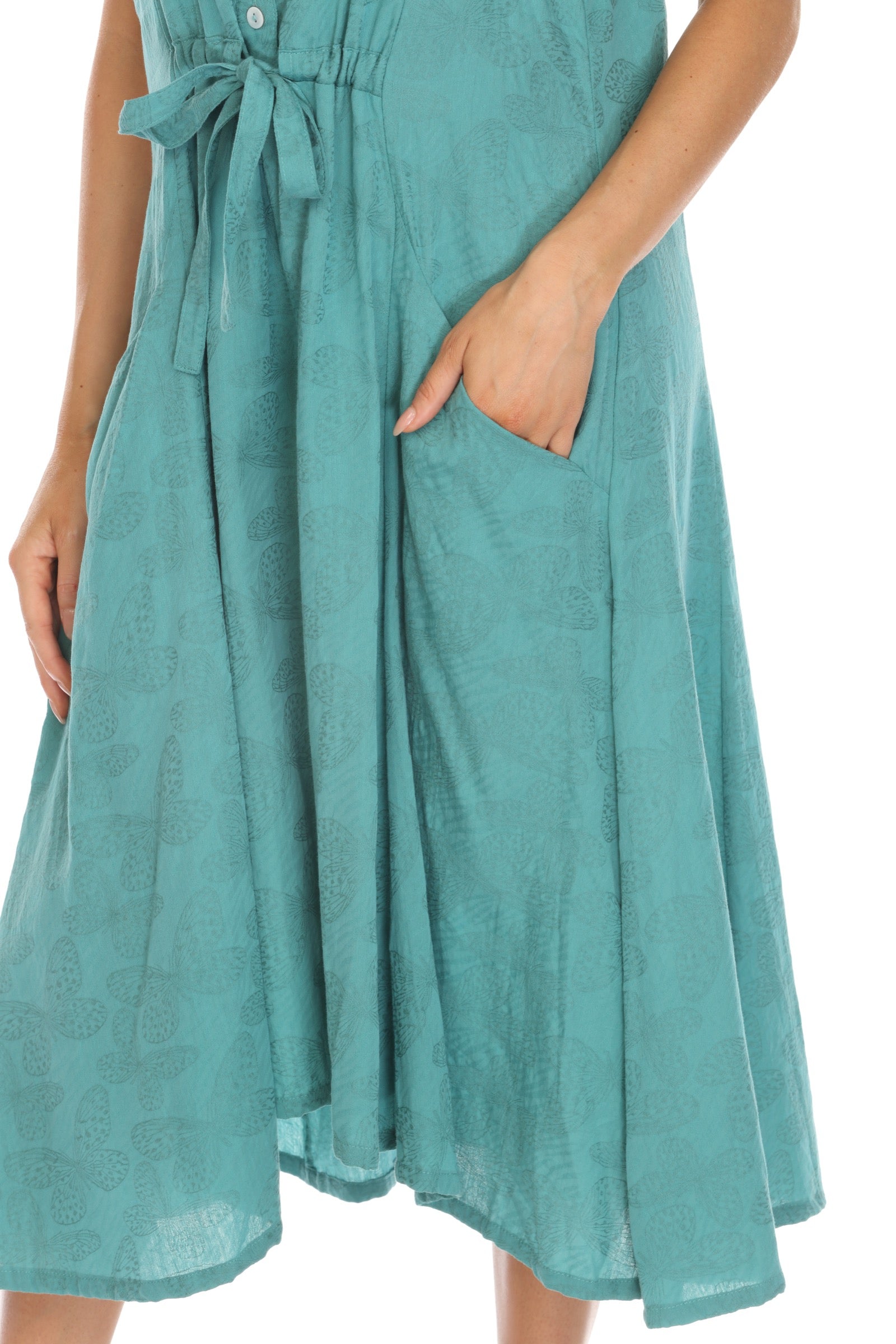 Butterfly Texture Drawstring Dress - CARINE
