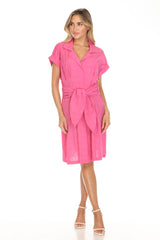 Textured Tie-Front Shirt Dress - CARINE