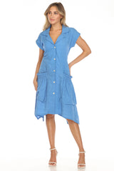 Textured Pocket Shirt Dress - CARINE