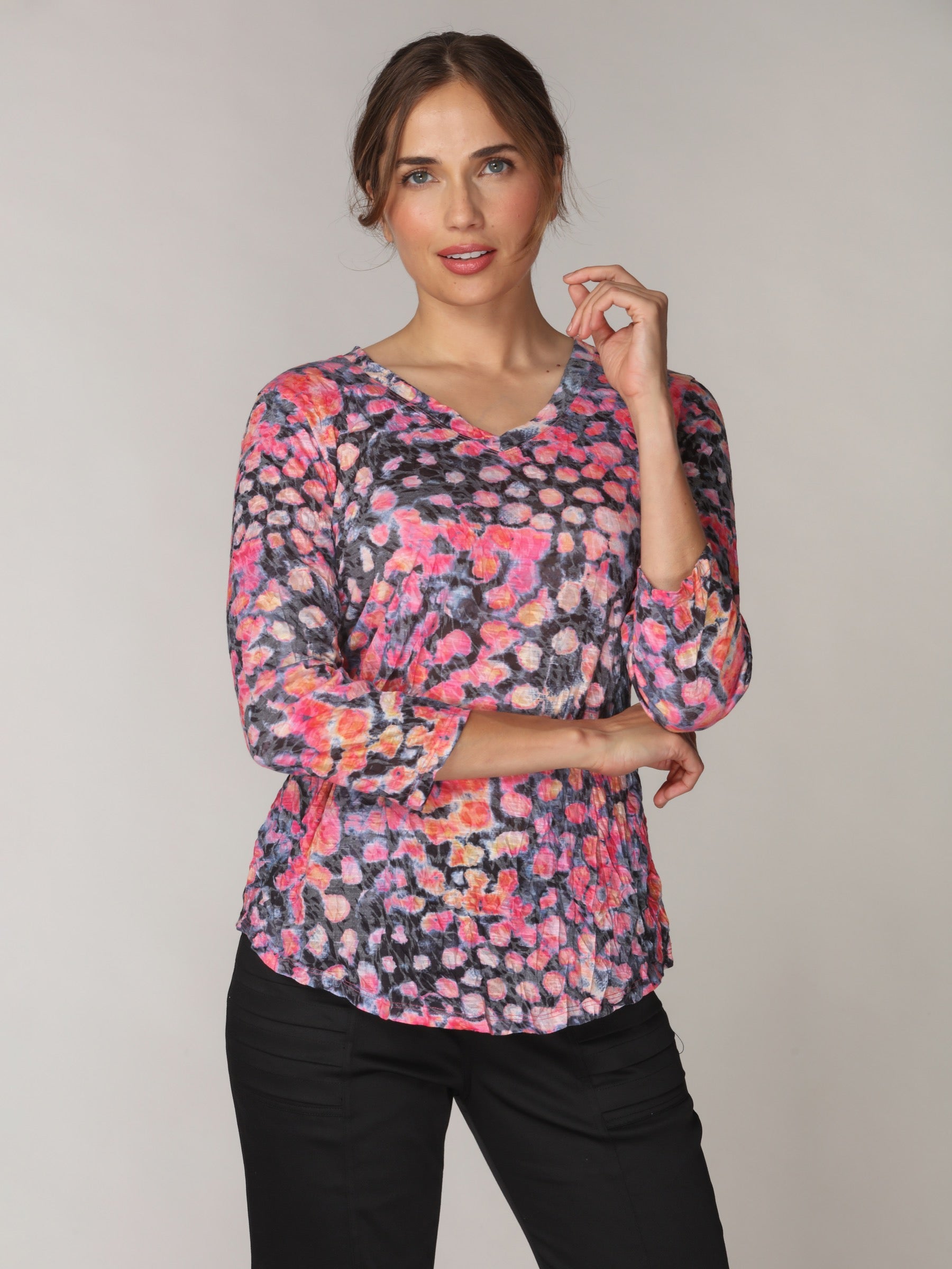 V-Neck Top - Rose Blots