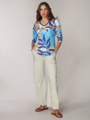 V-Neck Top - Blue Botanica