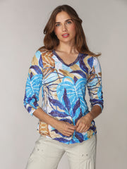 V-Neck Top - Blue Botanica