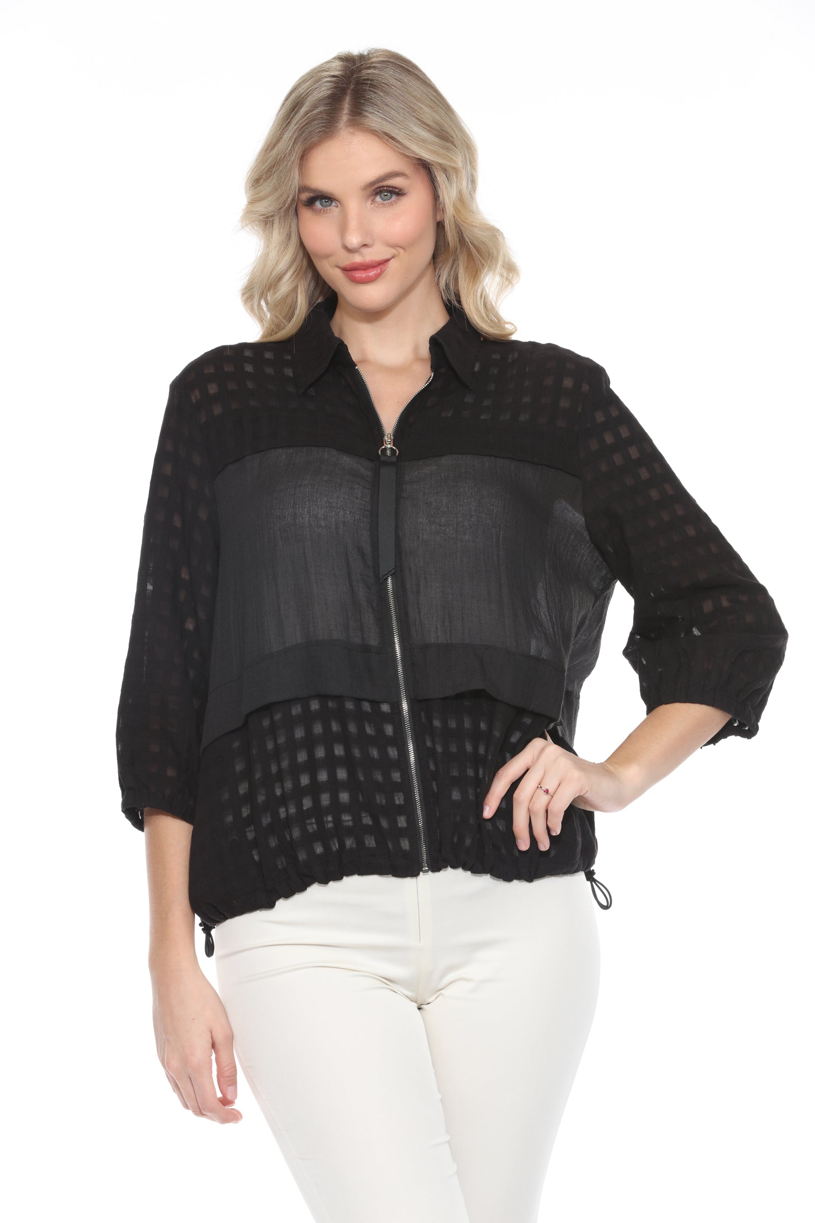 Front Panel Jacket Sheer Panel Zip Front Jacket – CARINE