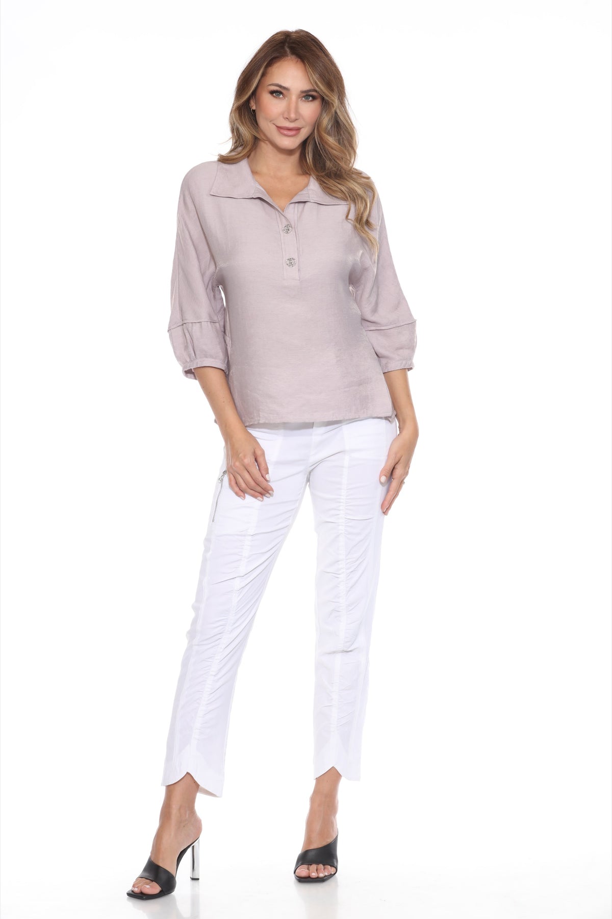 Ornate Button Collared Linen Blouse - CARINE