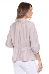 Ornate Button Collared Linen Blouse - CARINE