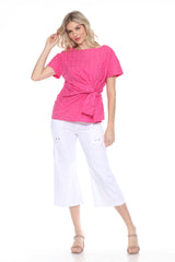 Puckered S/S Top w/ Bow Tie - CARINE