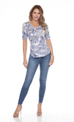 S/S V-Neck Top - Ocean Whisper - CARINE