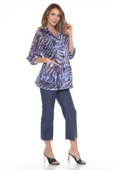 Mesh Wide-Sleeve Button Jacket - Twilight Stripes