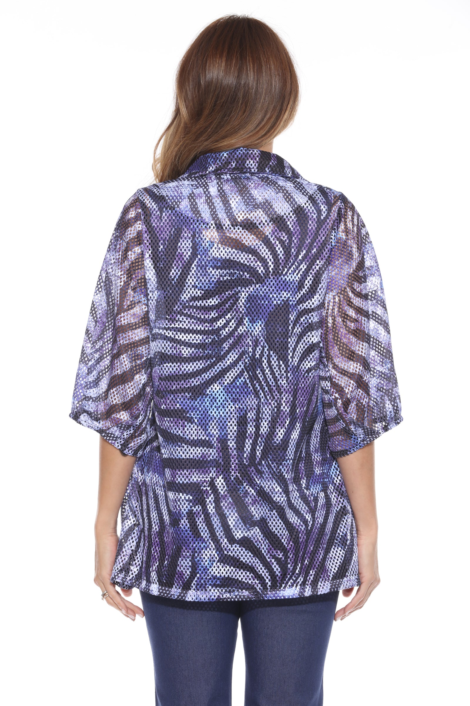 Mesh Wide-Sleeve Button Jacket - Twilight Stripes