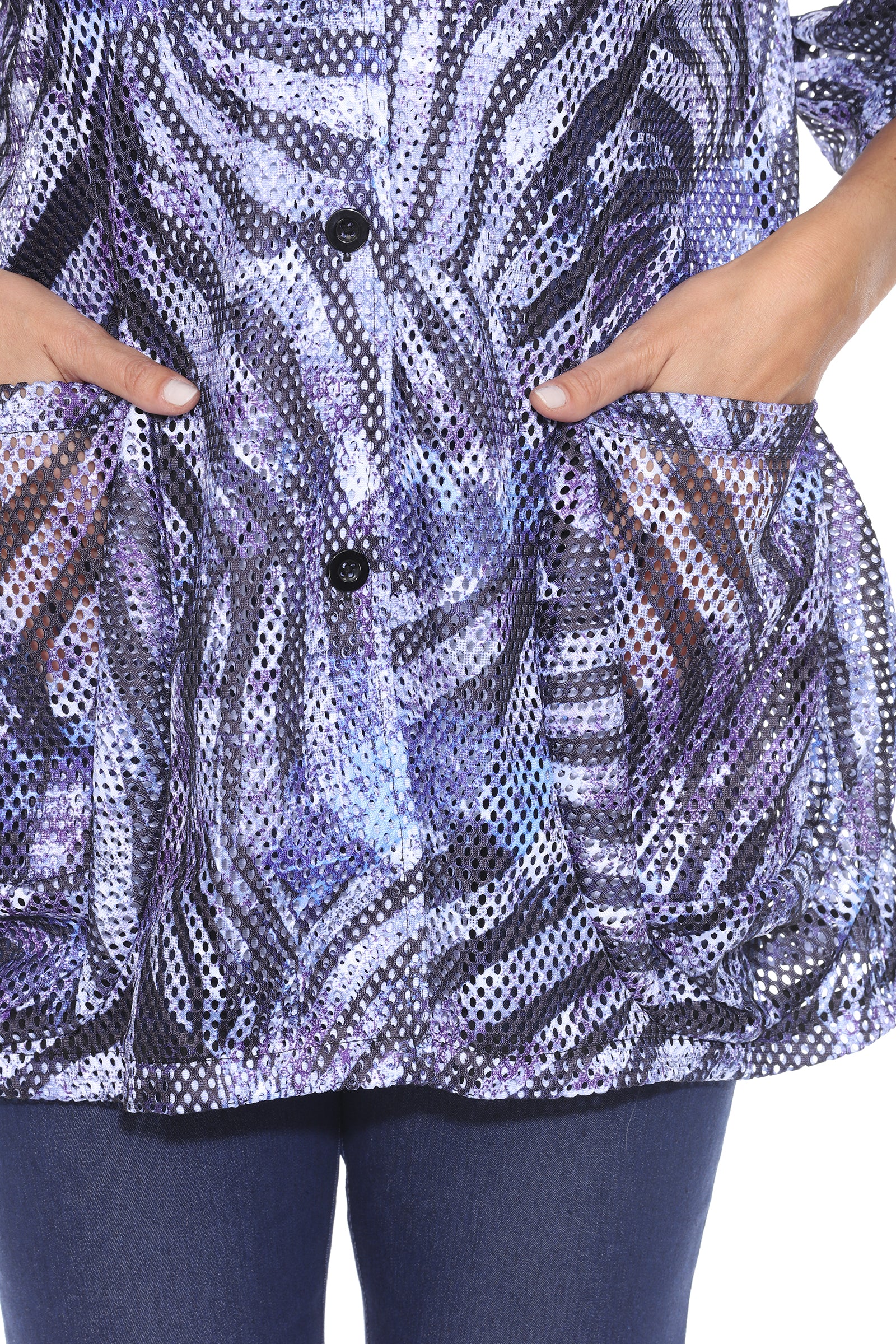 Mesh Wide-Sleeve Button Jacket - Twilight Stripes