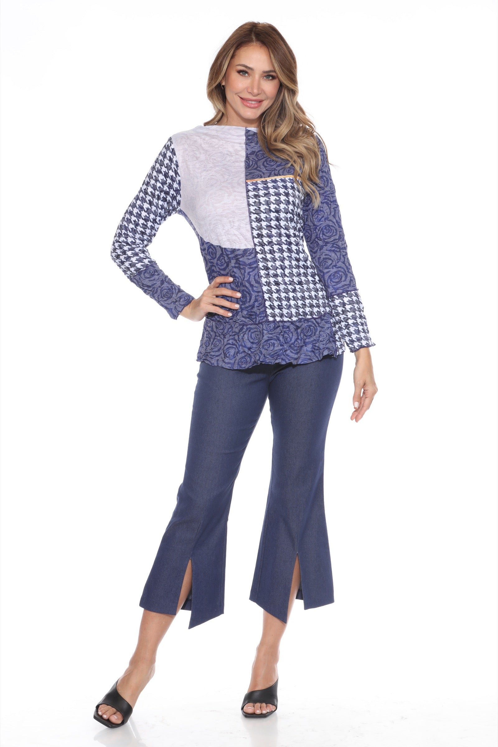 Melinda Top - Blue Houndstooth