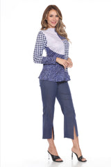 Melinda Top - Blue Houndstooth