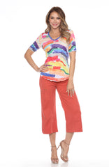 S/S V-Neck Top - Festive Dash