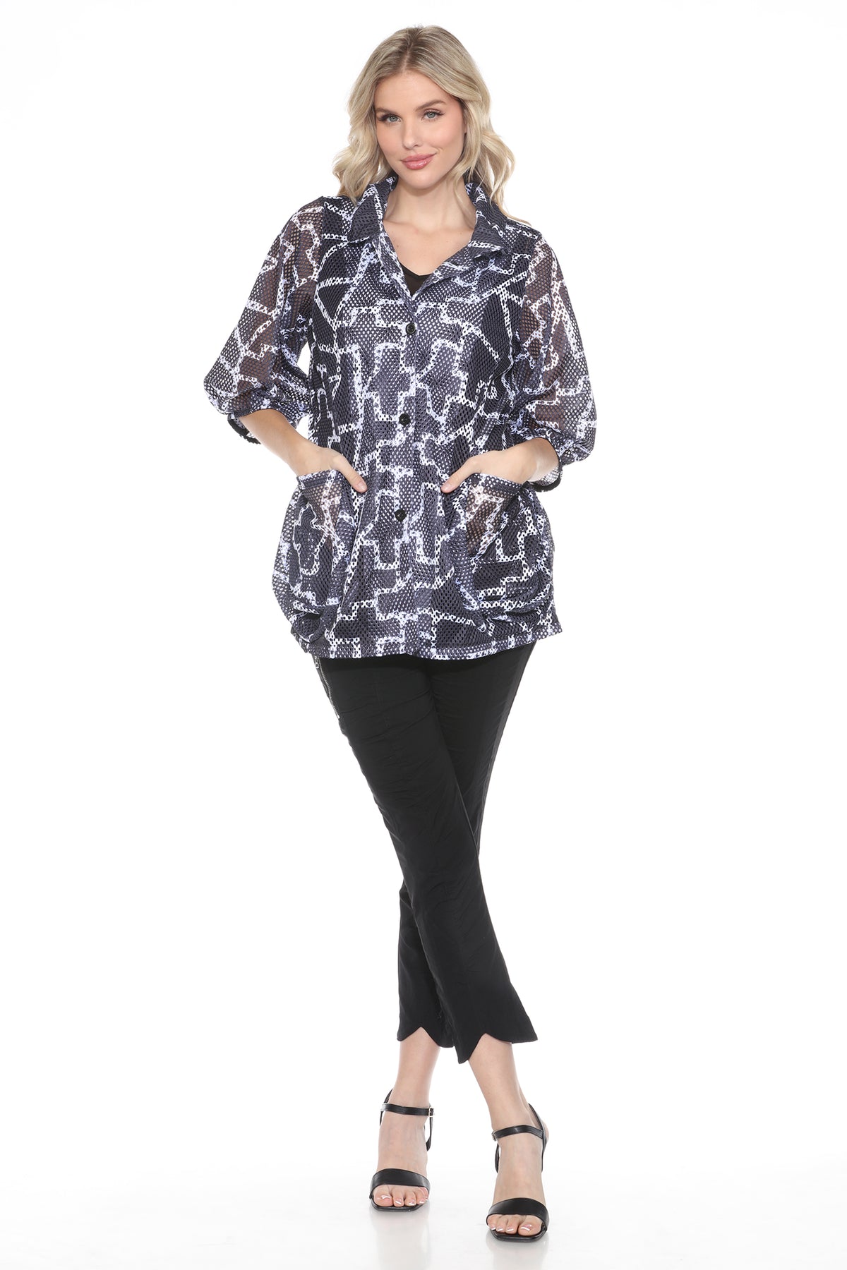 Mesh Wide-Sleeve Button Jacket - Links - CARINE