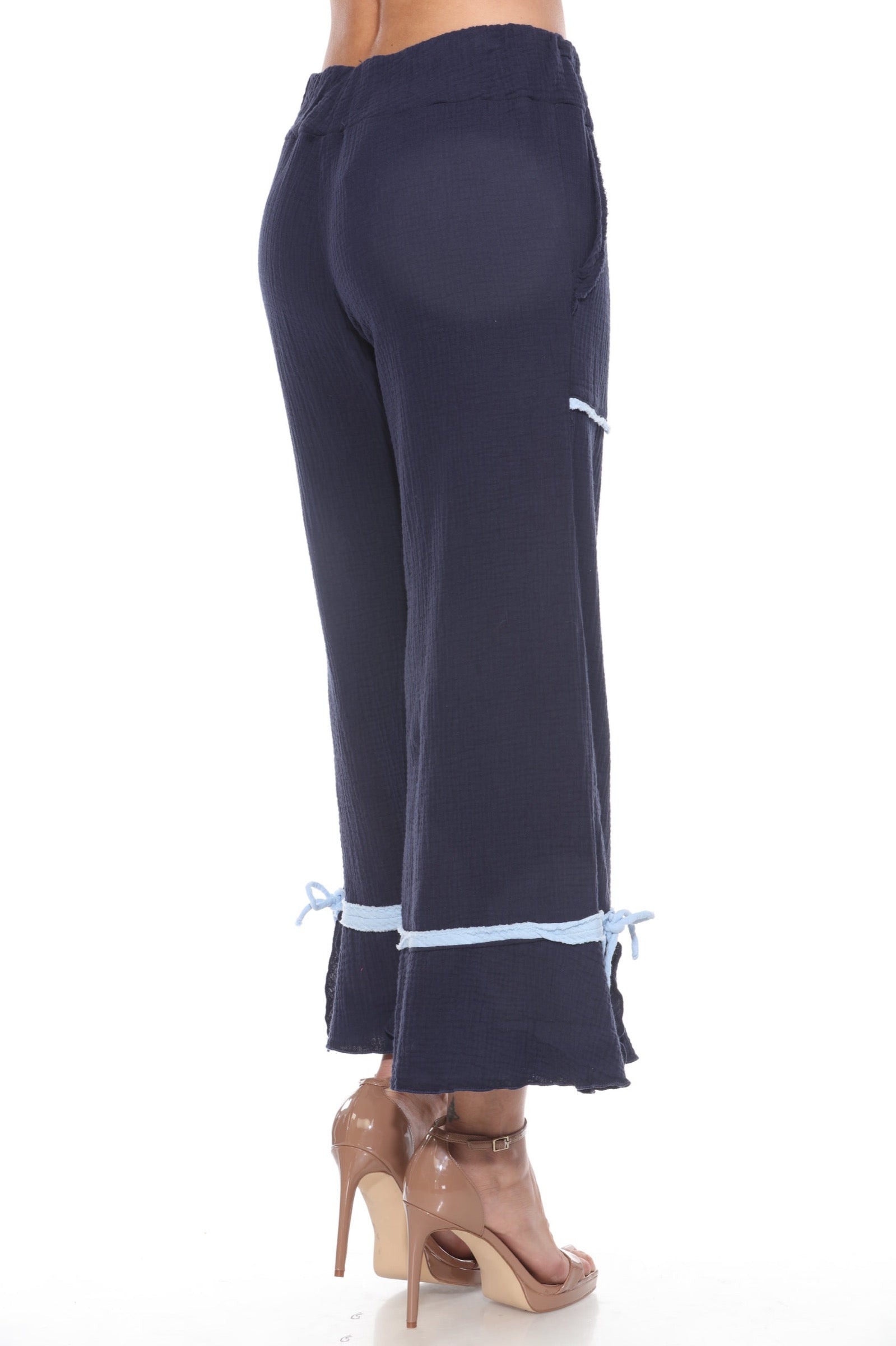 Cotton Patchwork Boxy Tee Matching Set - Blue - CARINE