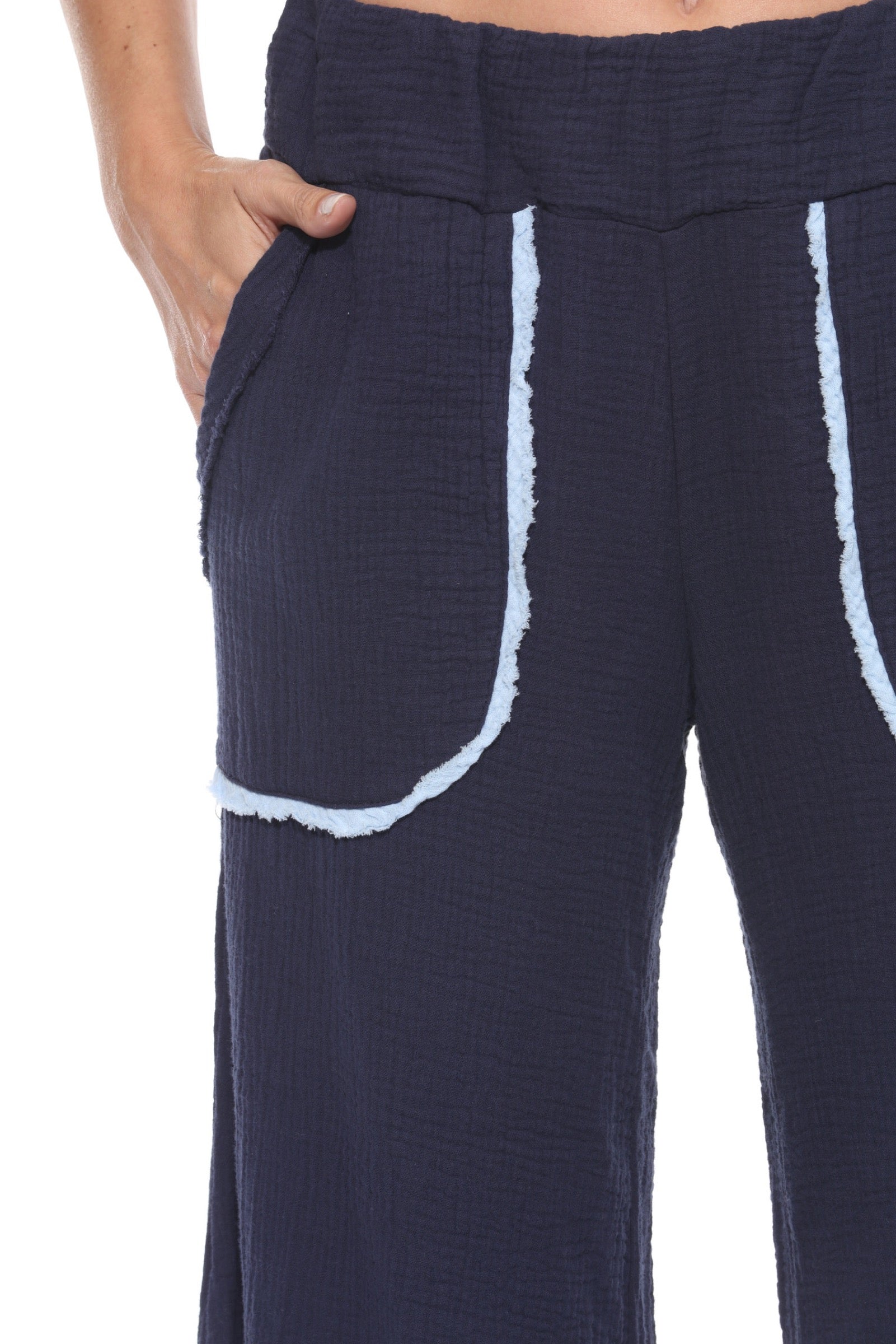 Cotton Patchwork Boxy Tee Matching Set - Blue - CARINE