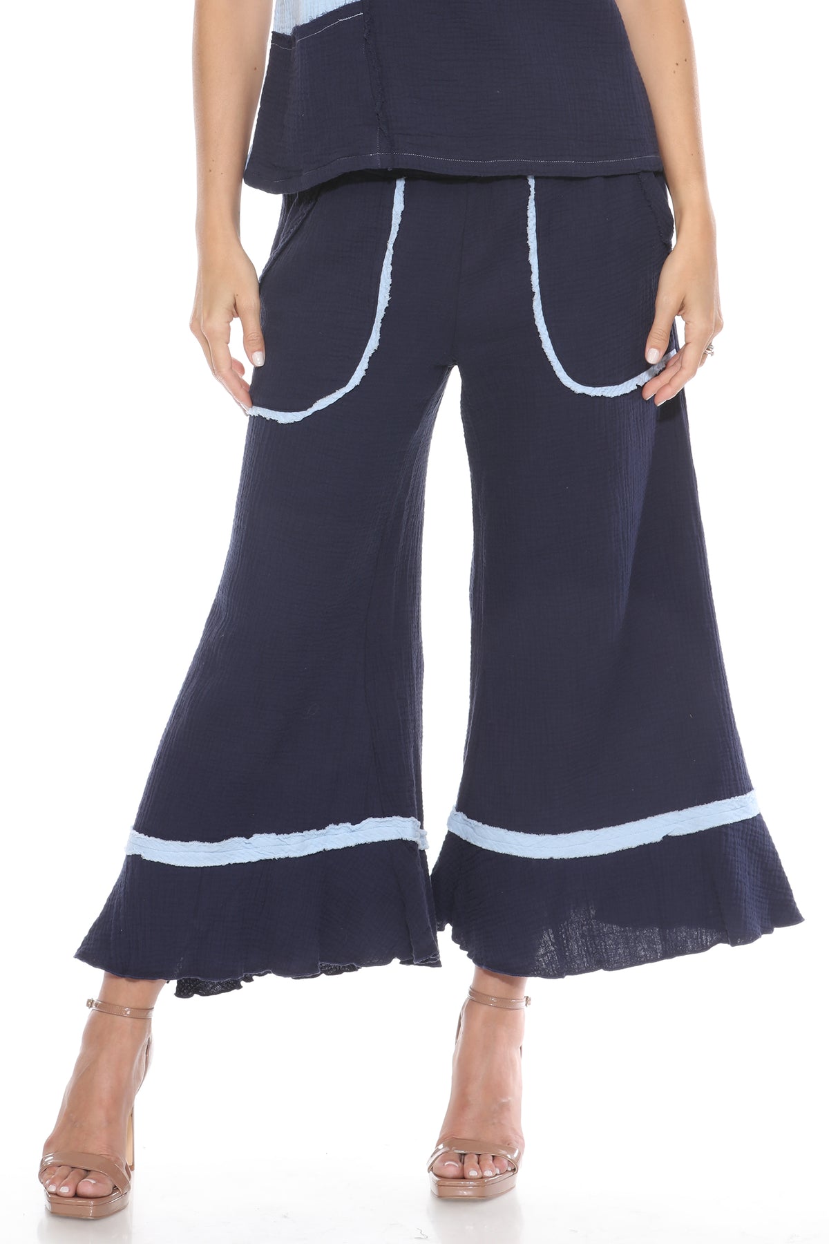 Patchwork Wide Leg Crop Pant