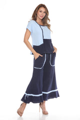 Cotton Patchwork Boxy Tee Matching Set - Blue - CARINE