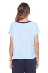 Cotton Patchwork Boxy Tee Matching Set - Blue - CARINE