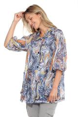 Mesh Wide-Sleeve Button Jacket - Marble Flow