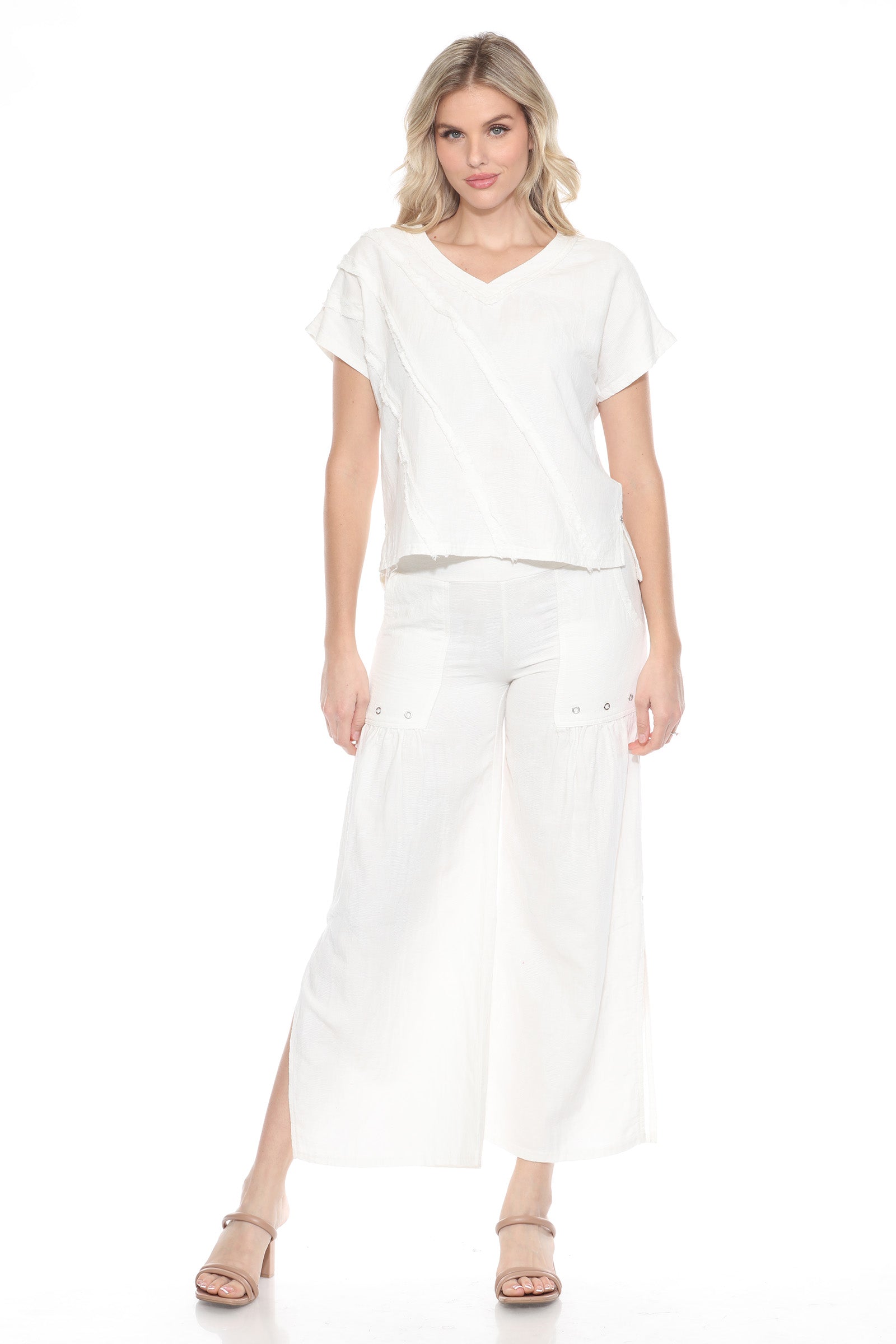 Diagonal Seam V-Neck Top