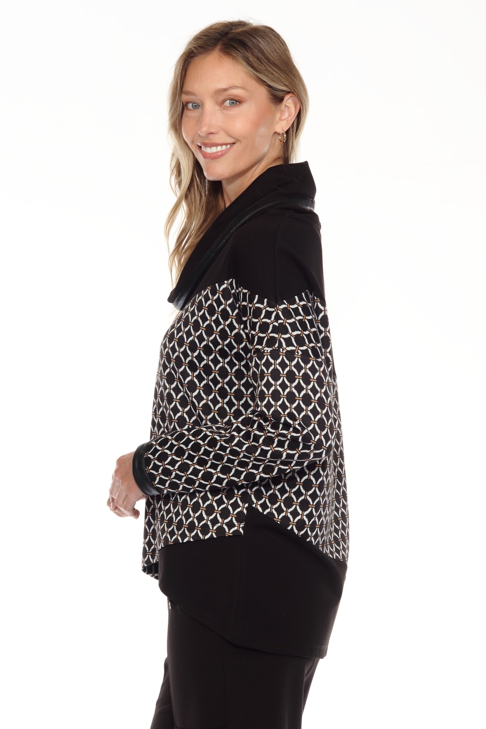 Cowl Neck Pullover w/ Faux Trim