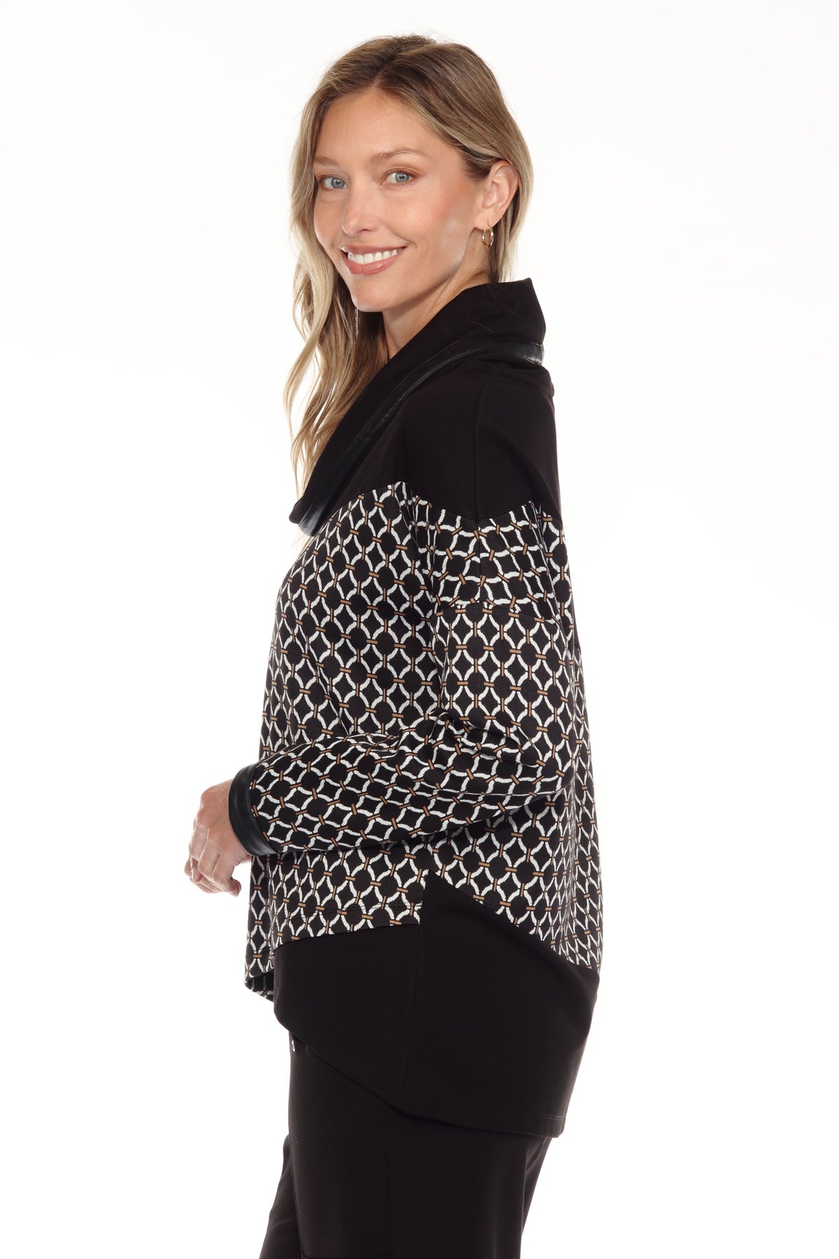 Cowl Neck Pullover w/ Faux Trim - CARINE