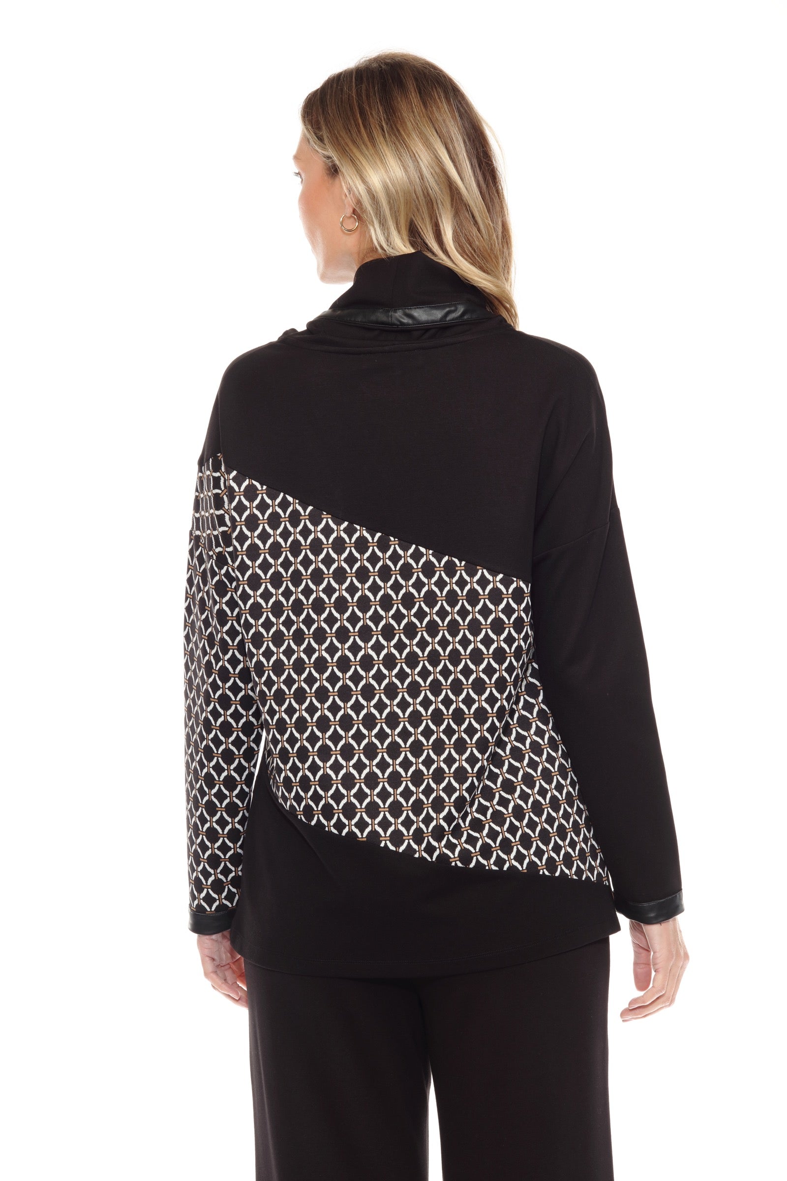Cowl Neck Pullover w/ Faux Trim