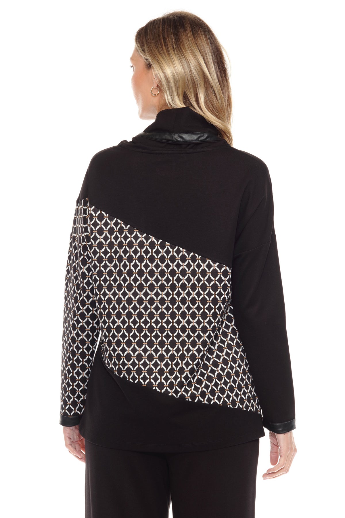Cowl Neck Pullover w/ Faux Trim - CARINE