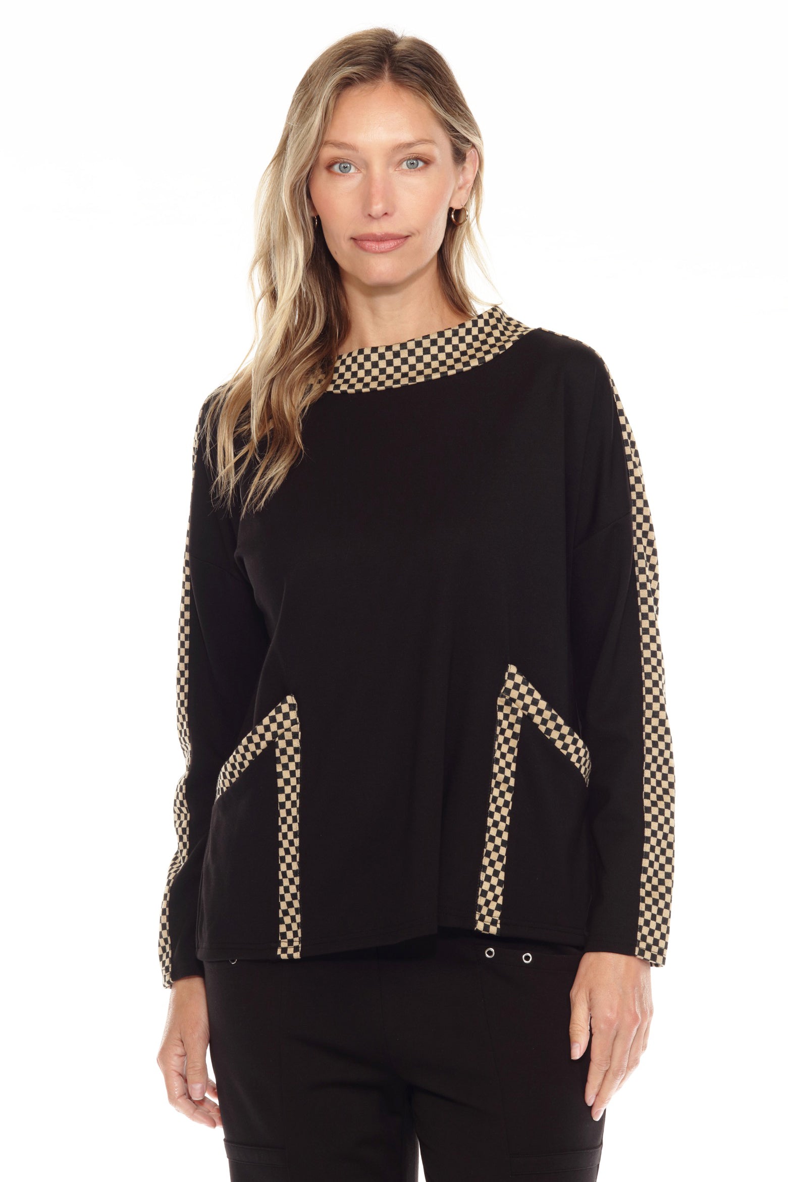 Checker Trim Pullover and Pant Matching Set - Black/Tan