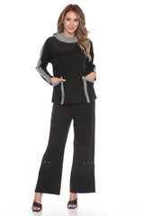 Checker Trim Pullover and Pant Matching Set - Black/White