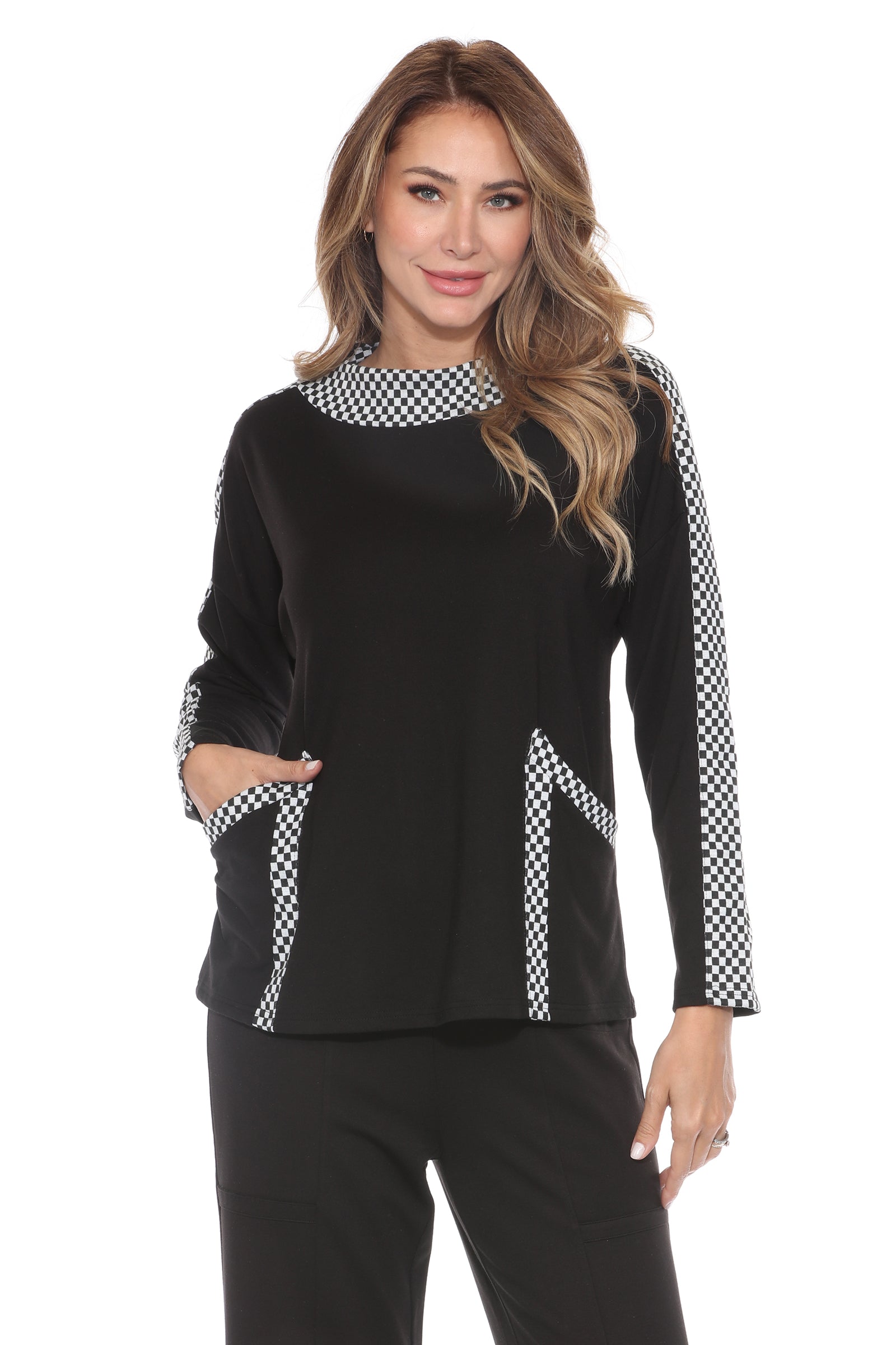 Checker Trim Pullover and Pant Matching Set - Black/White