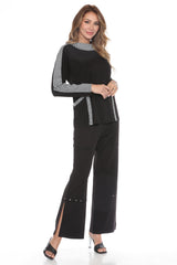 Checker Trim Pullover and Pant Matching Set - Black/White