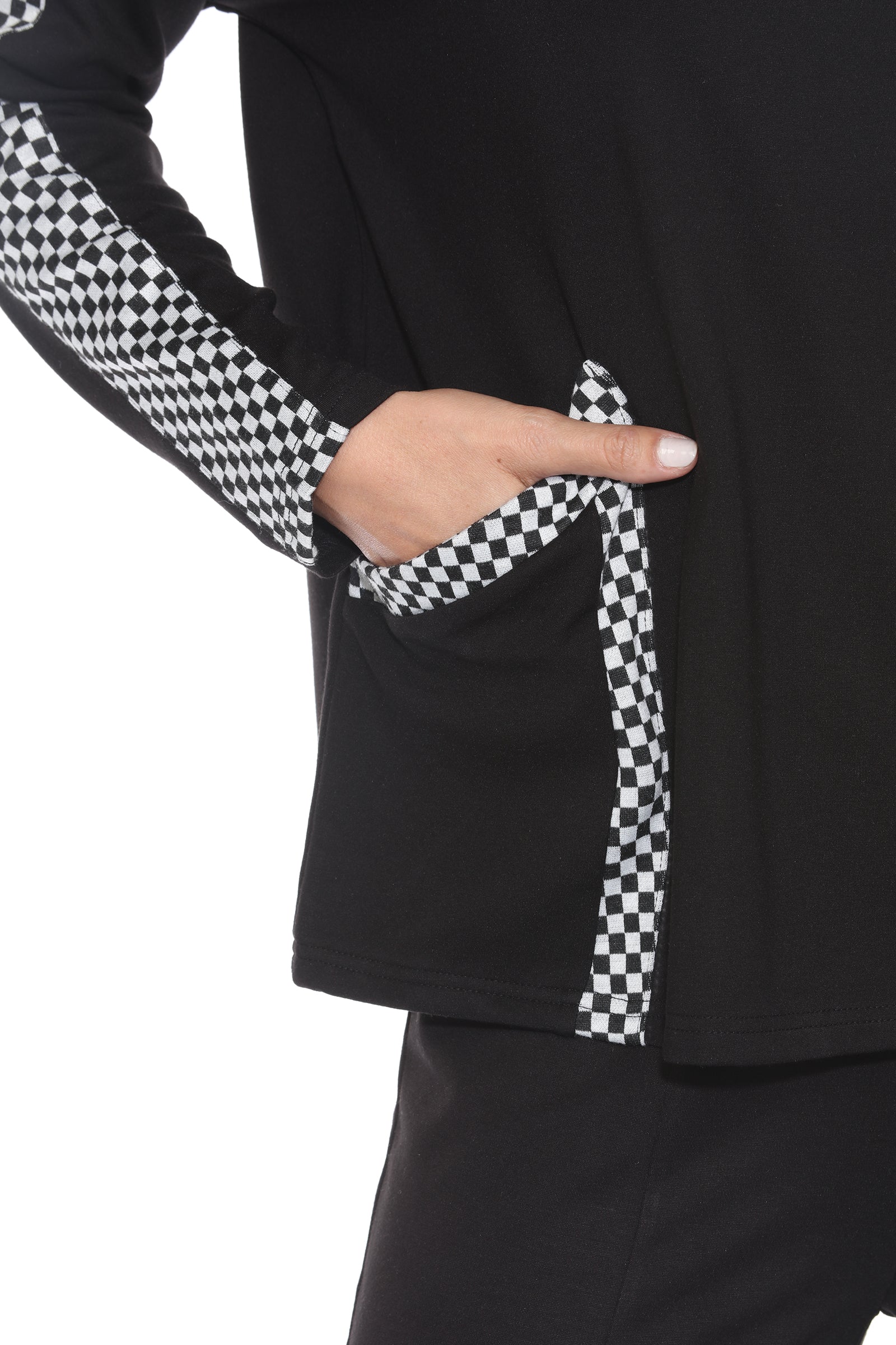 Checker Trim Pullover and Pant Matching Set - Black/White
