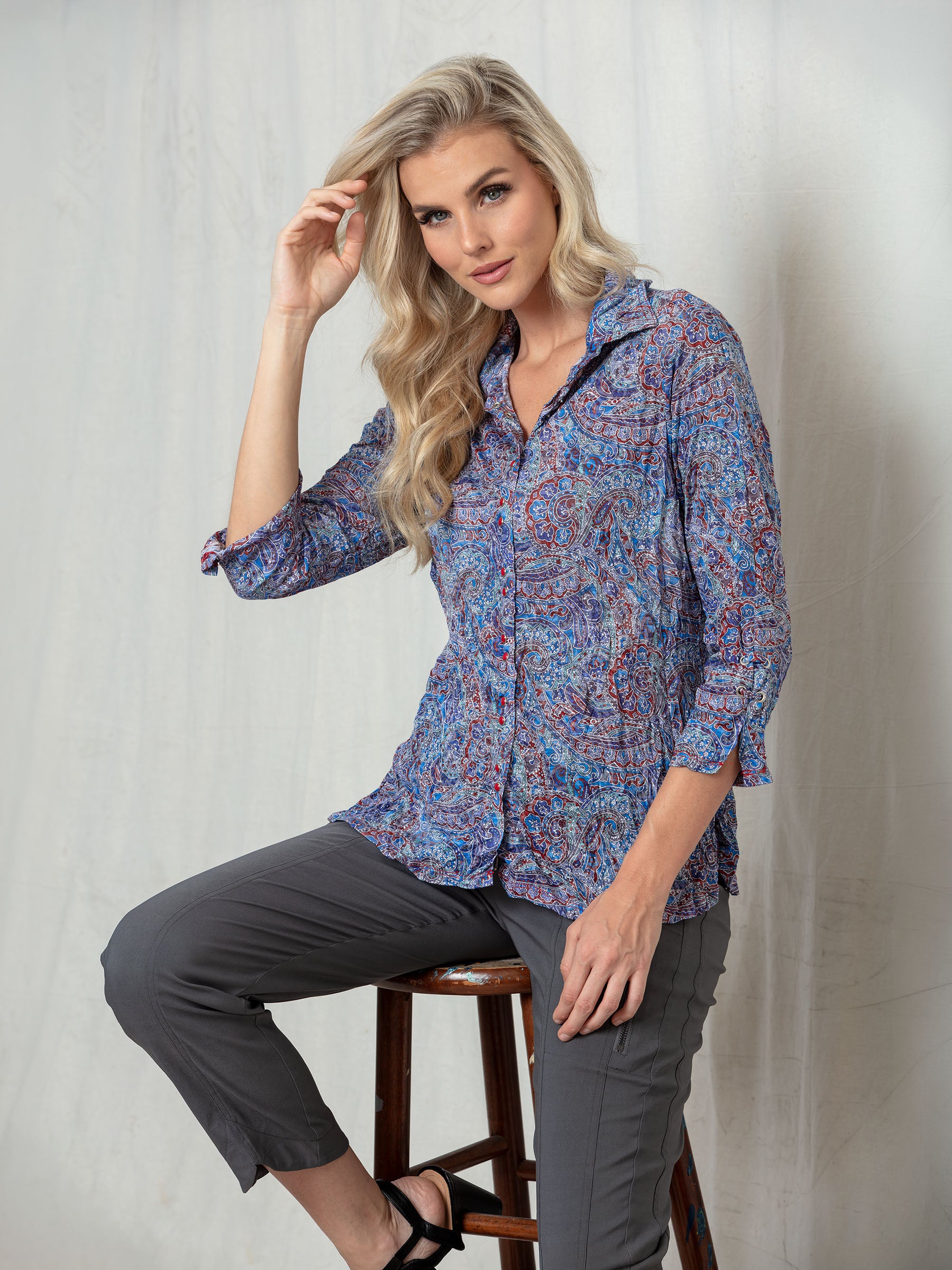 Sabrina Shirt - Indigo Paisley