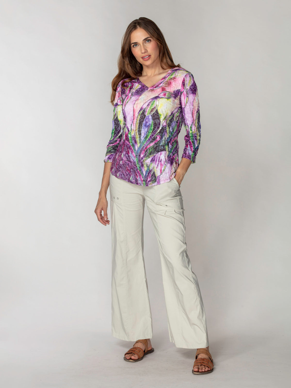 V-Neck Top - Violet Lilies