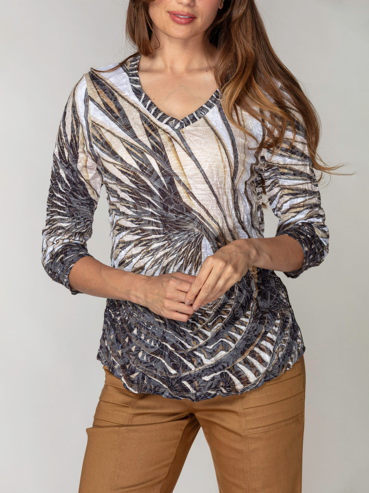 V-Neck Top - Ivory Fronds